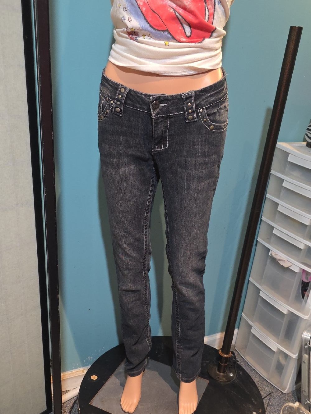 Paris Blues Black Skinny Jeans with Studded Pocket Detail